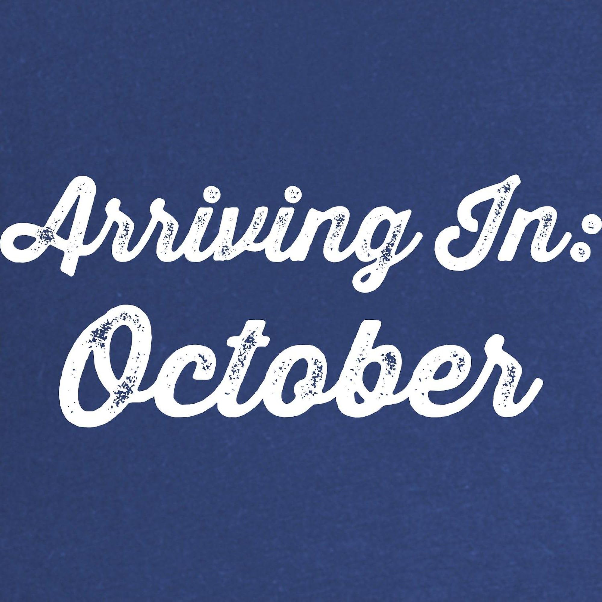 Arriving in October Due Date Maternity T-Shirt - Women's Ruched Side Dark Maternity Tee for Pregnancy Announcements & Baby Shower Gifts