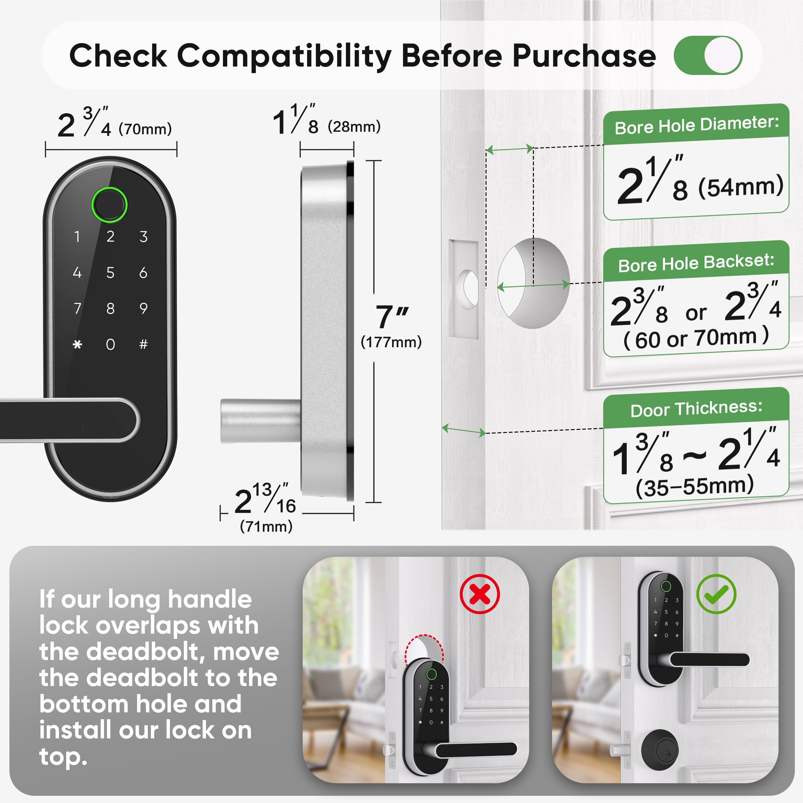 Smart Keyless Entry Fingerprint Digital Door Lock - Biometric & Passcode Electronic Deadbolt for Home Security | Easy Installation, Auto-Lock | Perfect for Apartments, Airbnb & Smart Homes (Silver)