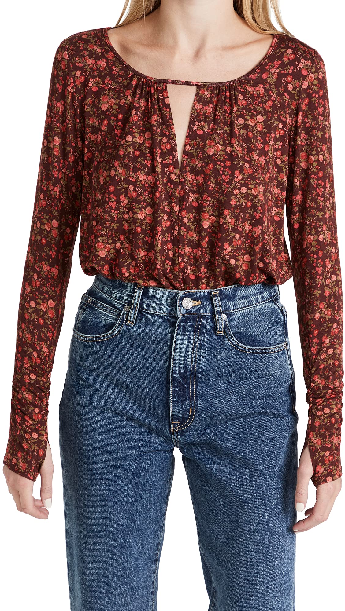 Free People Women's Kaya Printed Thong Bodysuit - Chocolate Combo, XS | Sexy Lingerie for Date Night & Special Occasions