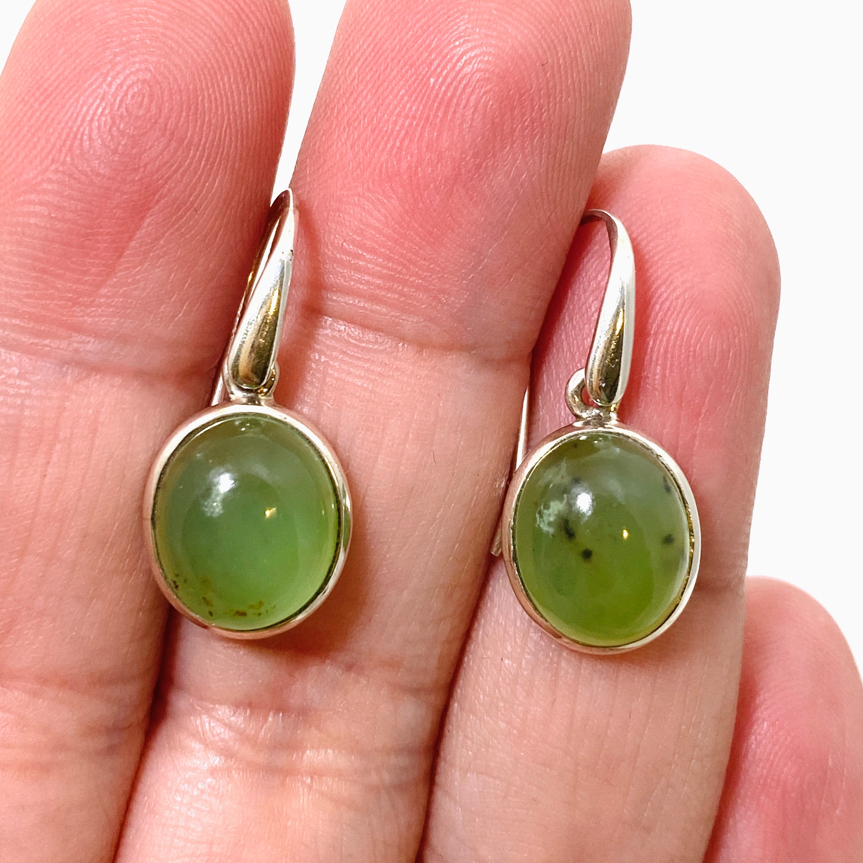 Natural Green Chrysoprase Oval Cabochon Earrings - Handmade Sterling Silver Jewelry for Women - Perfect for Weddings, Parties & Everyday Wear