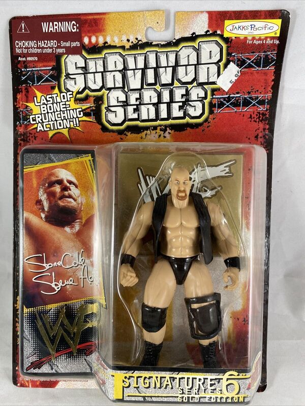 1999 WWF Jakks Pacific Signature Series 6 Gold Edition Stone Cold Steve Austin Wrestling Action Figure - Collectible WWE Memorabilia for Fans & Display