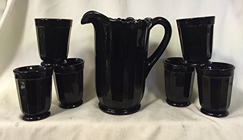 Premium Glass Water Pitcher & 6 Tumblers Set - Elegant Panel Design - 100% American Made by Mosser USA - Black Raspberry - Perfect for Iced Tea, Lemonade & Summer Entertaining