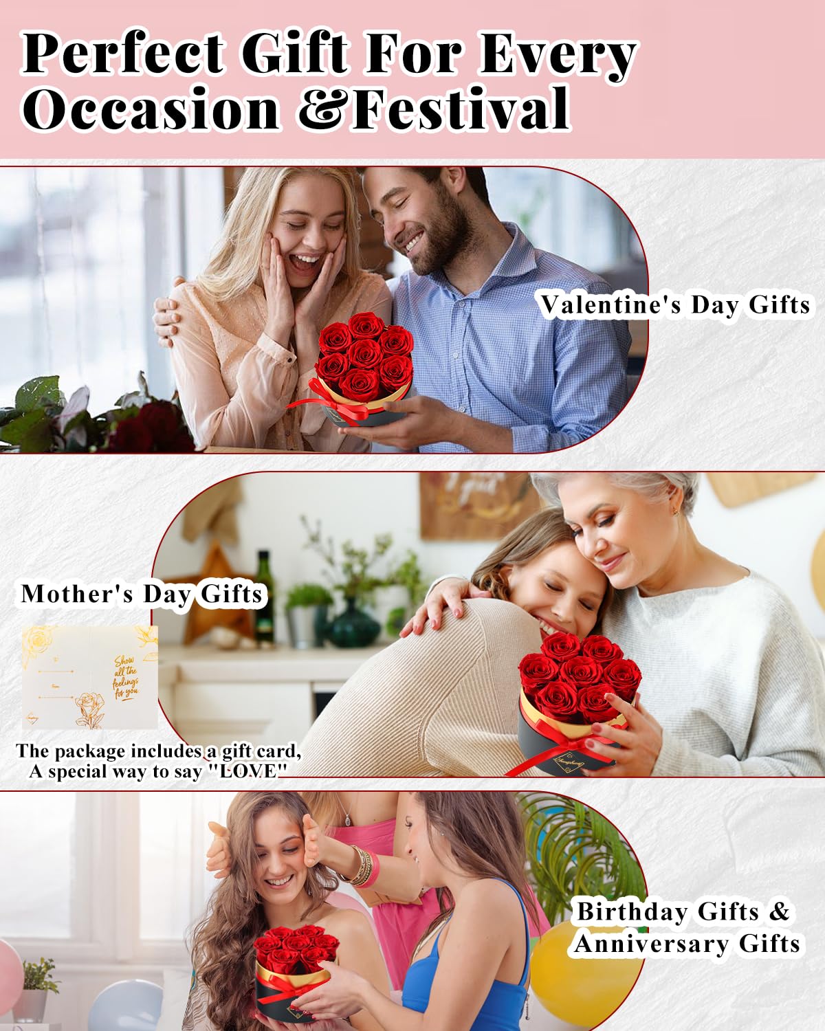 Changshunqi Forever Preserved Roses in a Box - 7 Long-Lasting Roses (2-3 Years) | Eternal Rose Gift for Women, Wife, Mom | Birthday, Anniversary, Mother's Day Flowers | Perfect for Home Decor, Wedding Centerpieces & Romantic Surprises