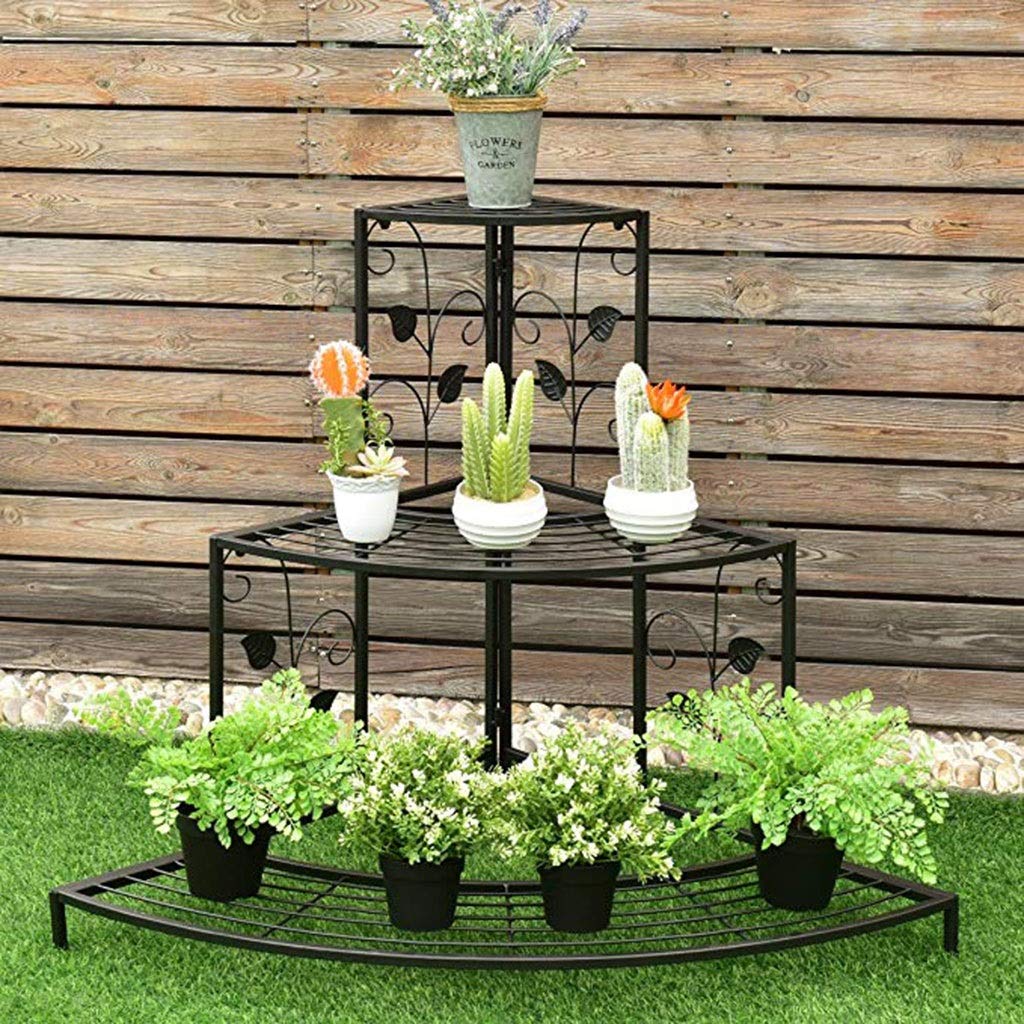 3 Tier Metal Plant Stand for Indoor Outdoor - Corner Flower Pot Rack with Stair-Step Design, Black | Perfect for Balcony, Patio, Garden Decor & Plant Display