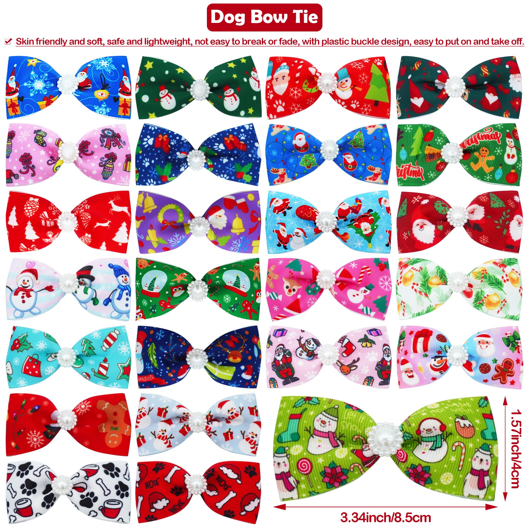 100pcs Christmas Dog Bow Ties Bulk - Adjustable Pet Neckties for Small & Medium Dogs - Holiday Puppy Accessories with Collar Charm & Paw Patterns (25 Styles) - Perfect for Christmas Parties, Pet Grooming & Festive Celebrations