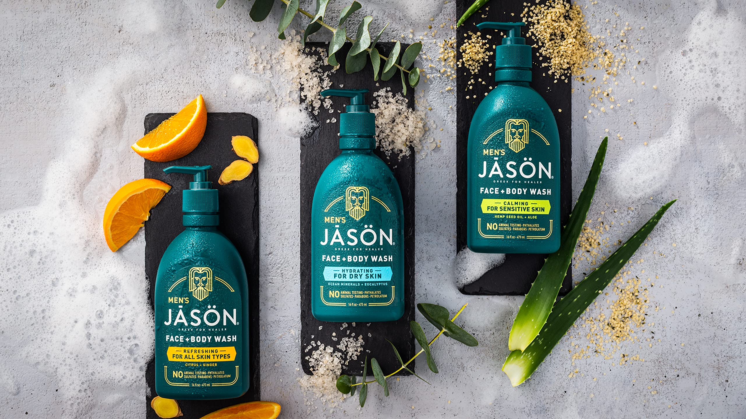 Jason Men's Calming 2-in-1 Face and Body Wash for Sensitive Skin, 16 oz – Hydrating & Soothing Cleanser for Daily Shower & Post-Workout Use