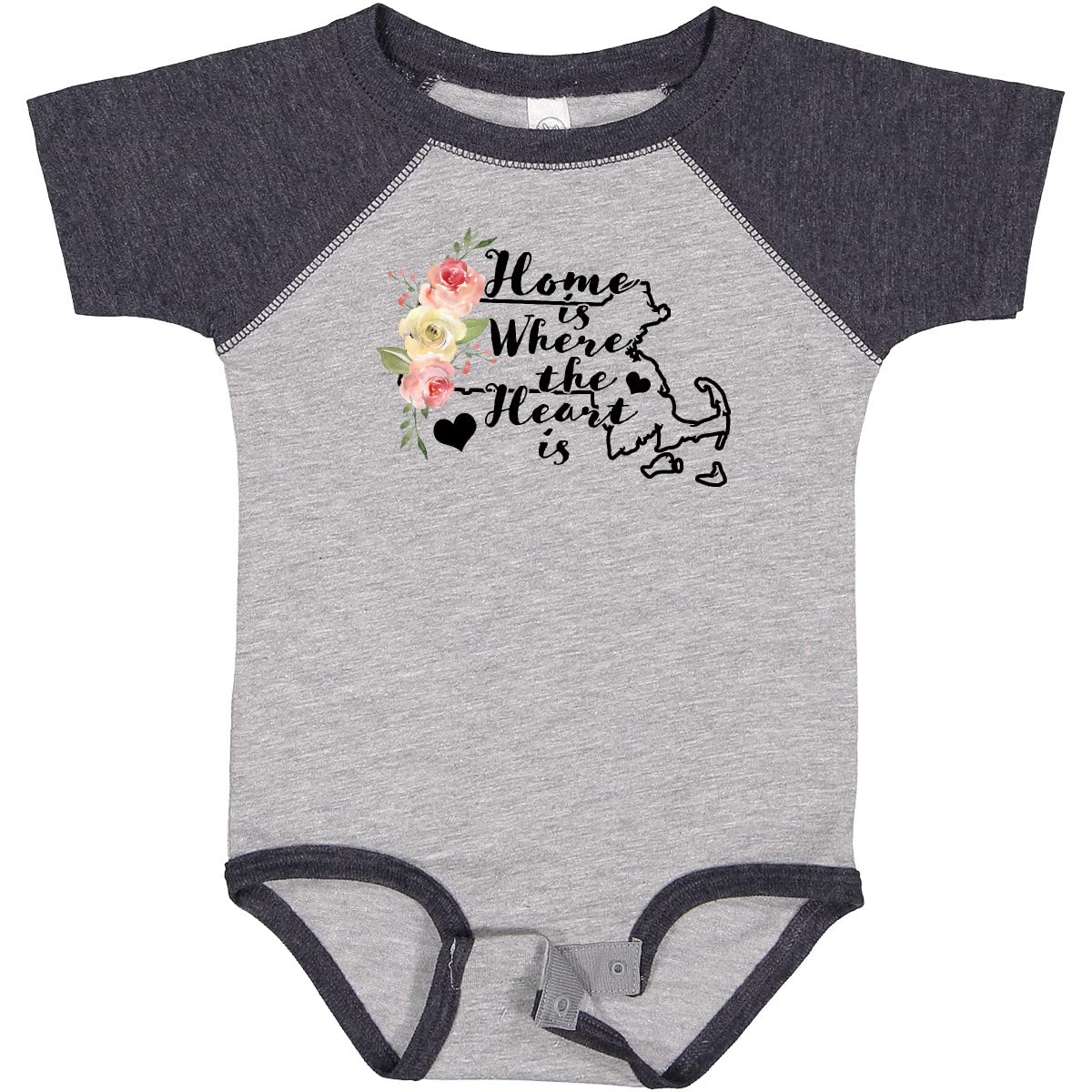 Inktastic Massachusetts Home is Where The Heart is Watercolor Baby Bodysuit - Soft Cotton Onesie for Newborns & Infants - Perfect Gift for Baby Showers, Birthdays & Family Photos