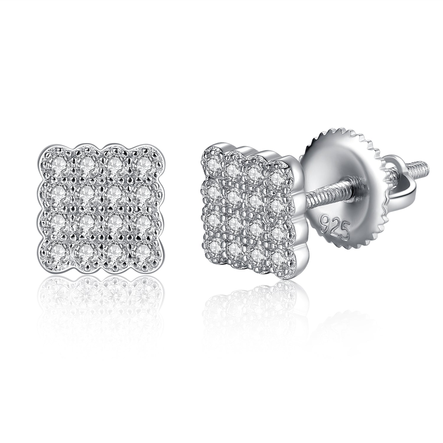 MABELLA Sterling Silver Micro Pave Cubic Zirconia Square Stud Earrings for Women - Elegant & Hypoallergenic Jewelry Gift for Birthday, Anniversary, Wedding & Everyday Wear