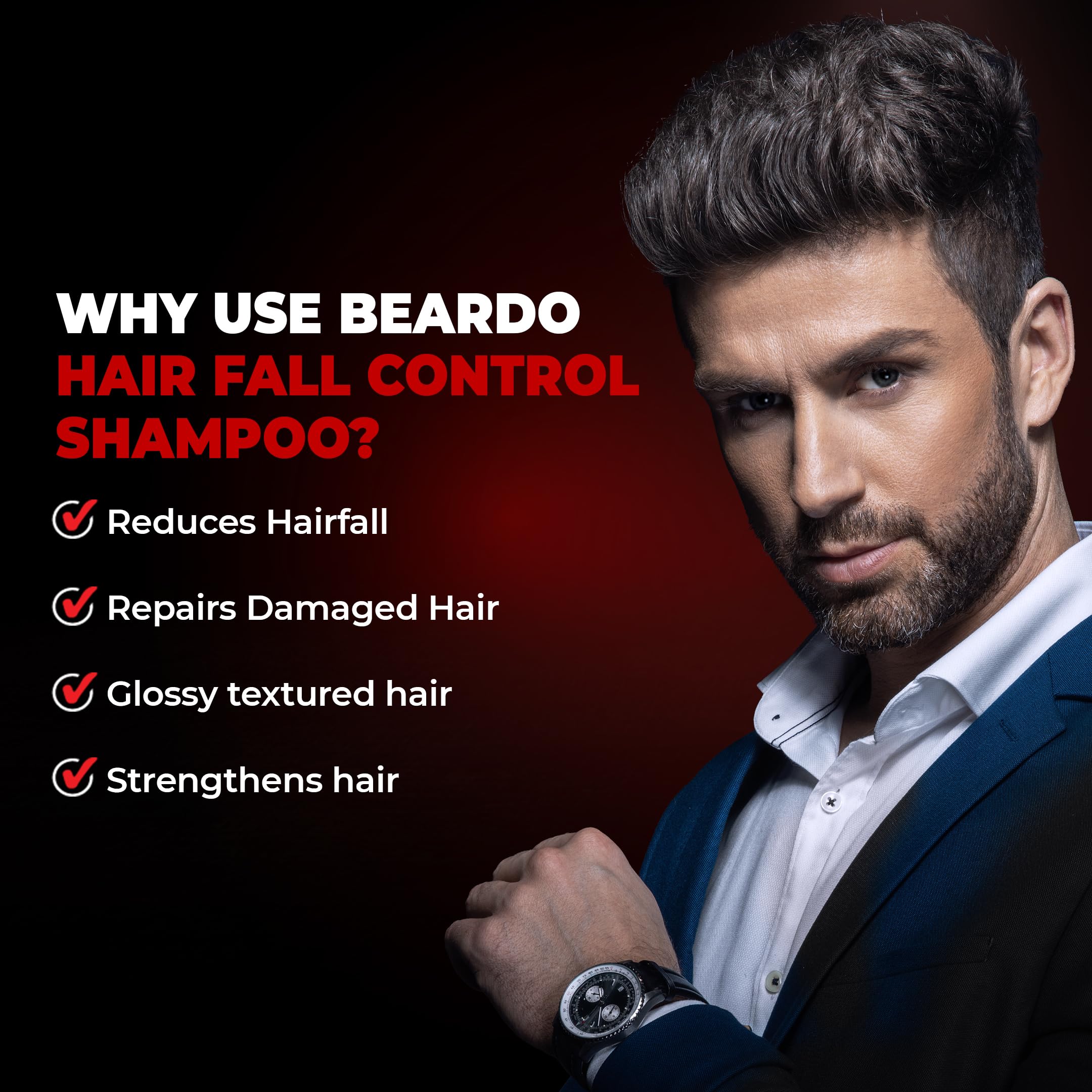 Beardo Hair Fall Control Shampoo for Men - 250ml | Strengthening Shampoo with Amla, Rosemary Oil, Aloe Vera & Brahmi | Reduces Hair Loss & Promotes Growth | Ideal for Daily Use & Thinning Hair Care