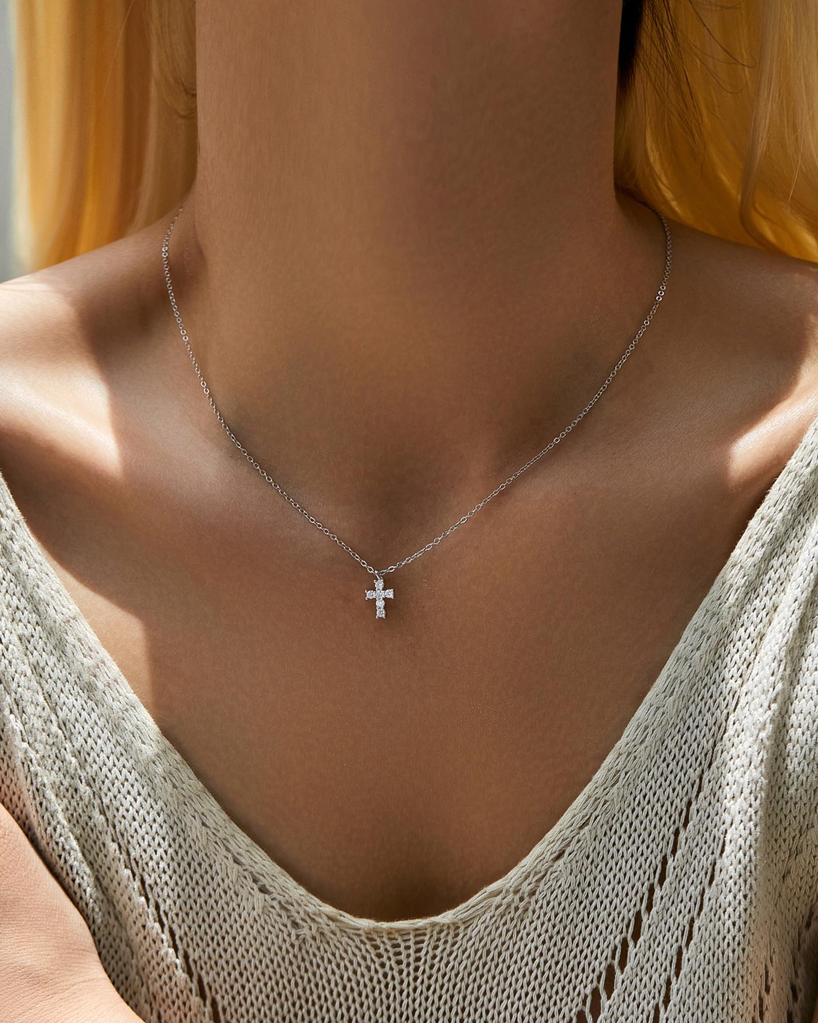 925 Sterling Silver Tiny Cross Pendant Necklace for Women - Delicate Religious Jewelry Gift for Mom, Birthday, Baptism & Everyday Wear