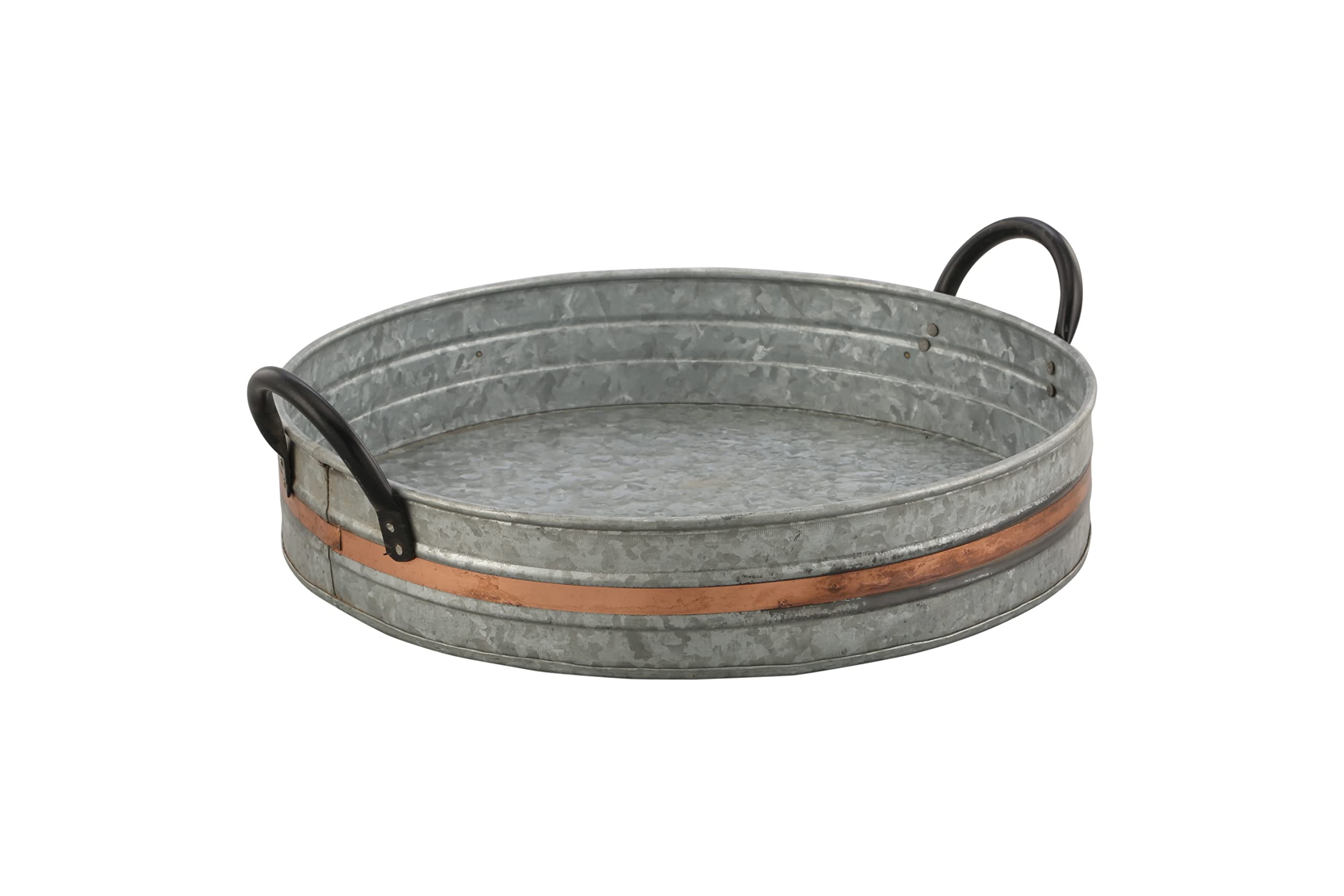 Galvanized Metal Serving Tray with Copper Strip - Rustic Farmhouse Decor for Dining & Coffee Tables