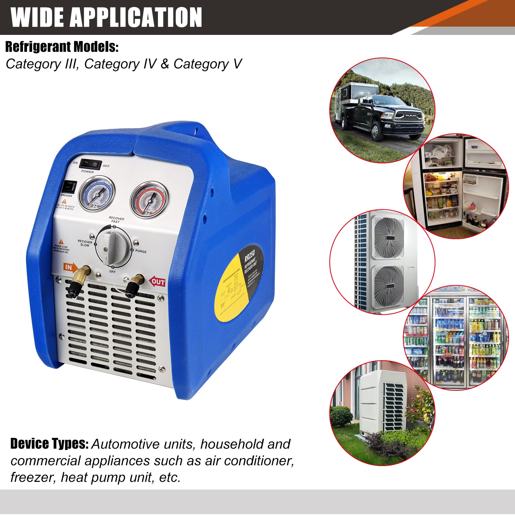 JIFETOR Portable AC Refrigerant Recovery Machine - 3/4HP Oil-Free Compressor for Recycling Liquid & Vapor Refrigerant | Automotive AC & HVAC System Maintenance Tool | Ideal for Car Repair Shops & Home HVAC Service
