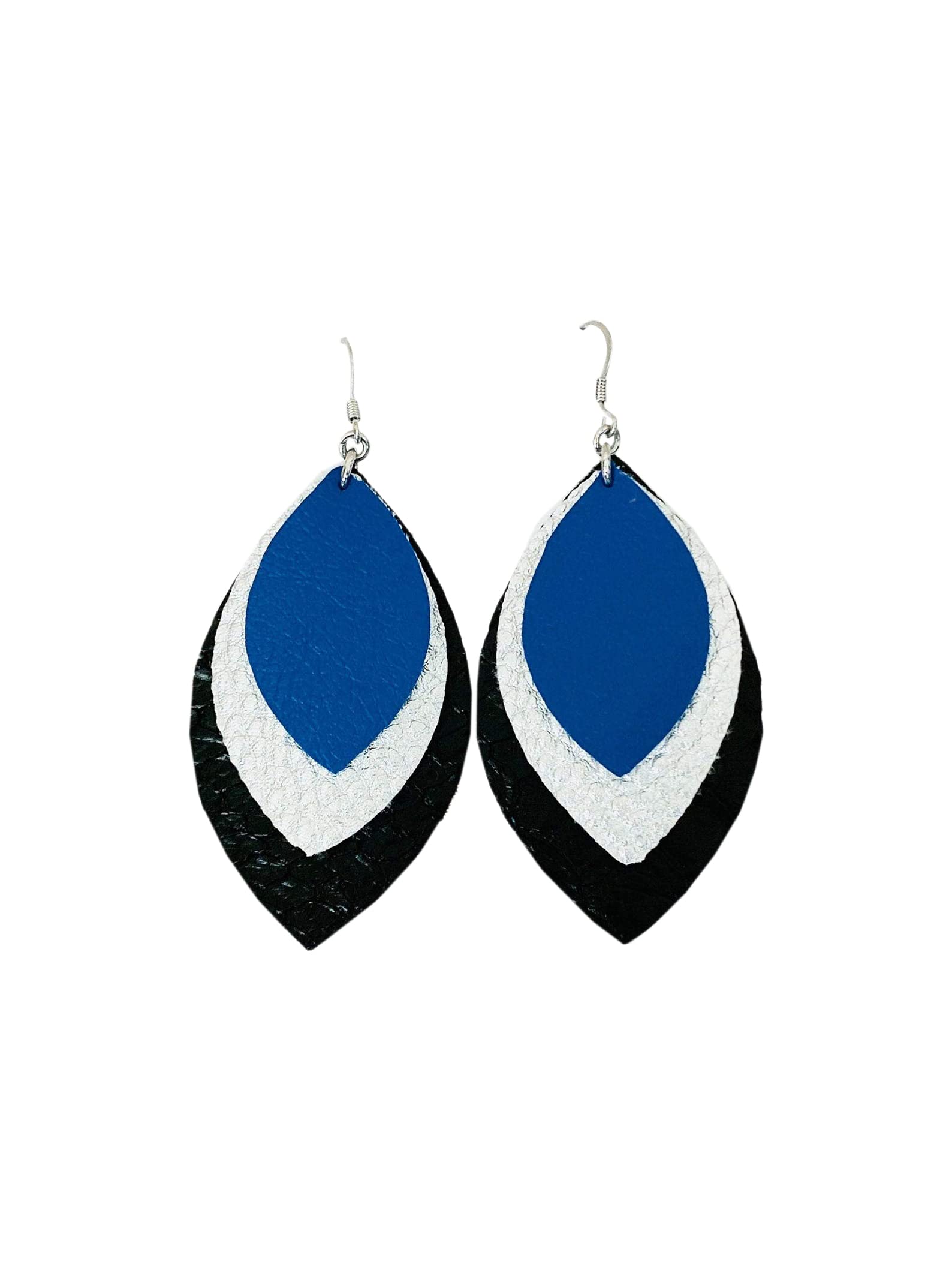 Black Layered Faux Leather Earrings for Women - Stylish Silver Leather Dangle Earrings for Fall & Winter Fashion - Perfect for School Spirit, Office Wear & Casual Outfits