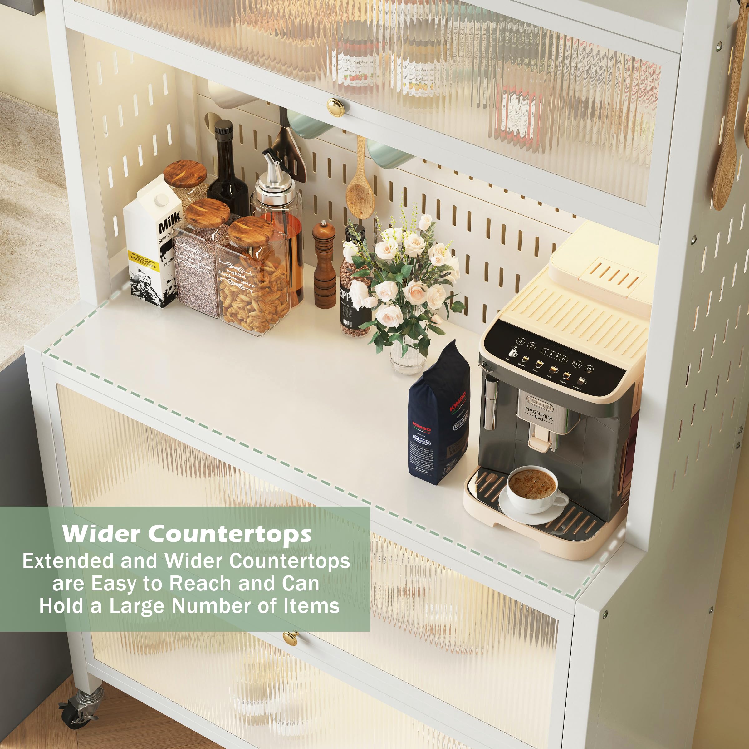 COVAODQ 5-Tier Kitchen Baker's Rack with Flip Door Cabinet & Pegboard Accessories - Microwave Stand for Garage, Pantry & Home Kitchen Organization - Perfect for Small Spaces, Baking Storage & Appliance Placement
