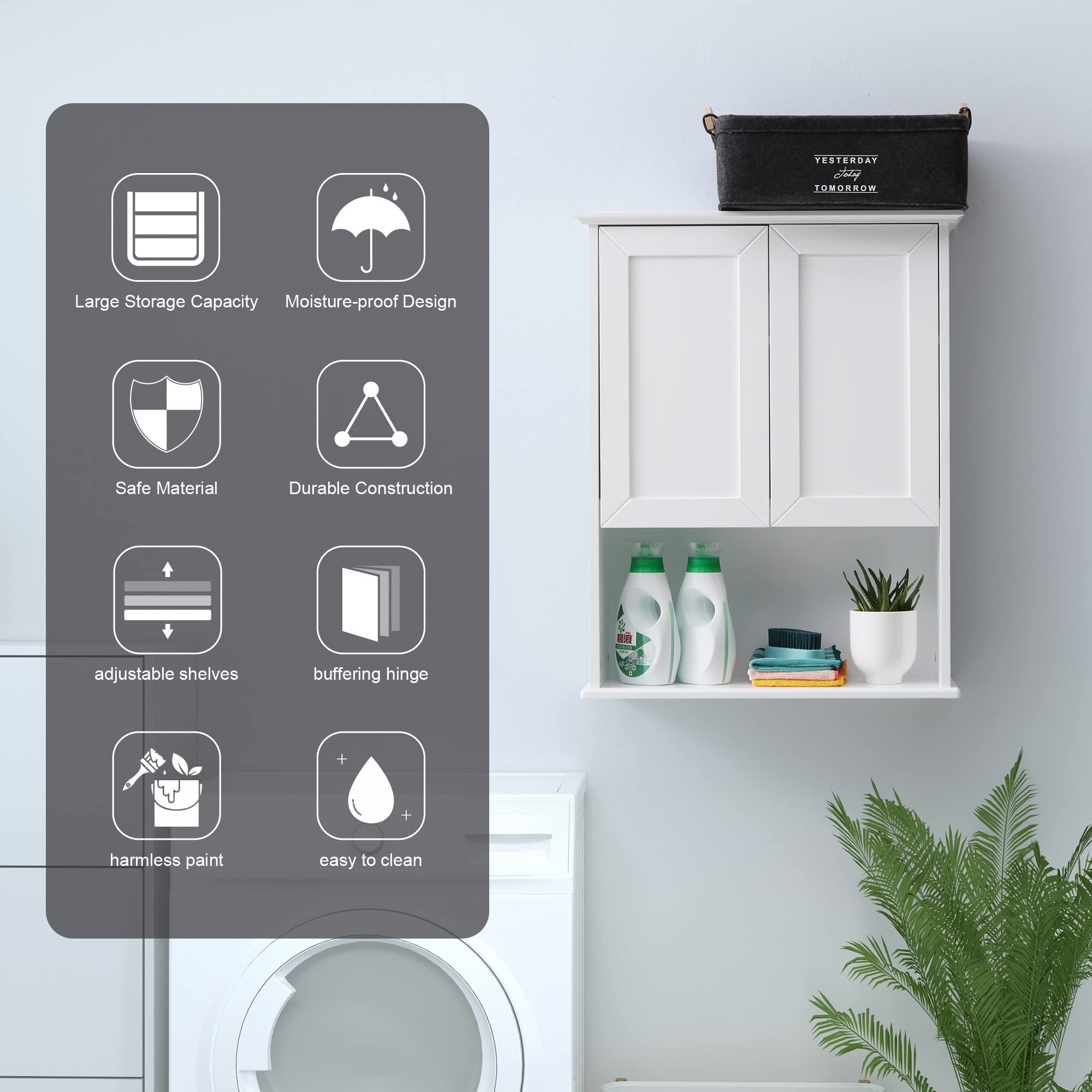 23x29 Inch Wooden Medicine Cabinet for Bathroom - Over Toilet Storage with Adjustable Shelves & Buffering Hinge, MDF Material, Large Space Cupboard | Perfect for Small Bathrooms, Powder Rooms & Apartment Storage Solutions