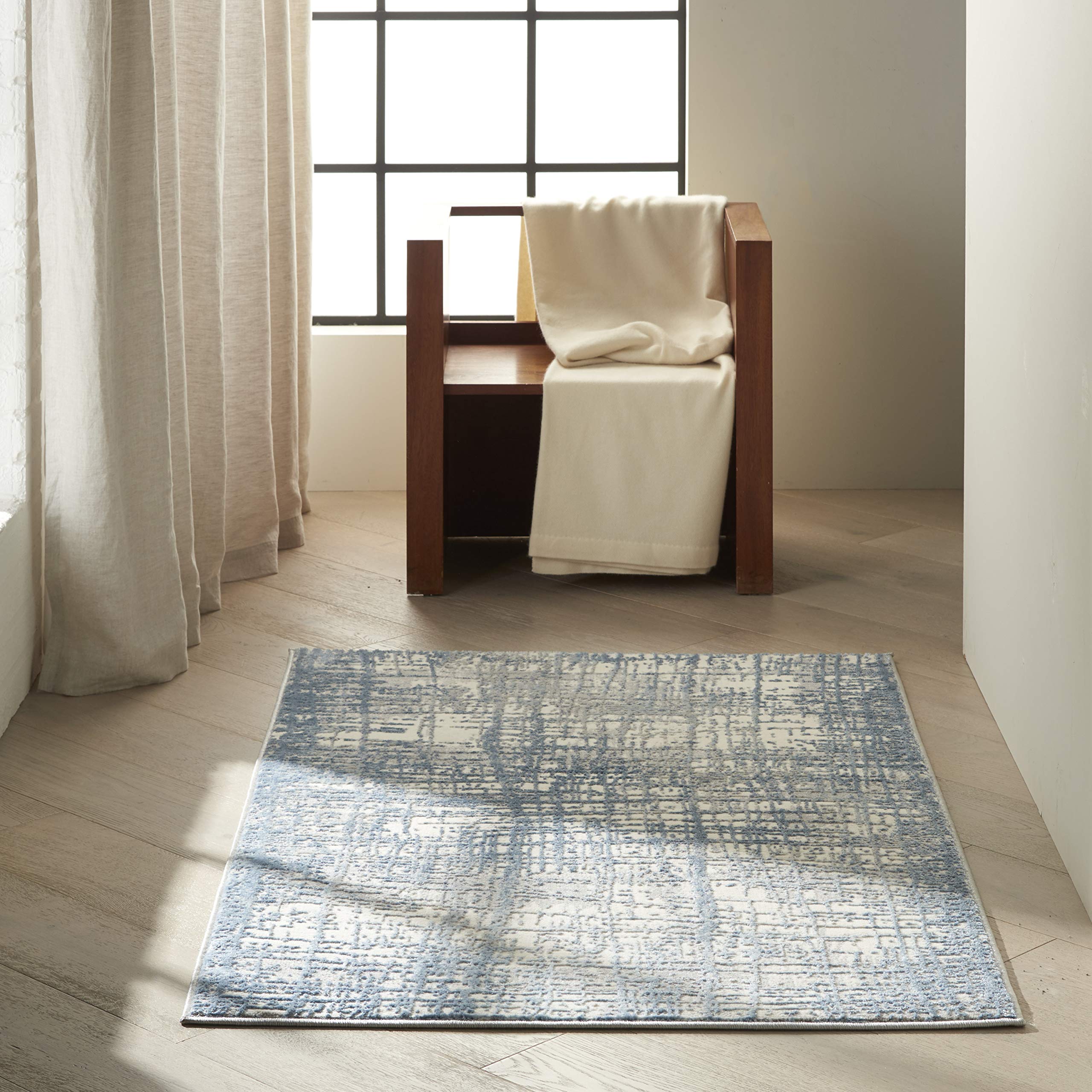Calvin Klein Rush Ivory Blue 3' x 5' Modern Abstract Area Rug - Non-Shedding, Easy to Clean - Perfect for Bedroom, Living Room, Dining Room & Kitchen Decor