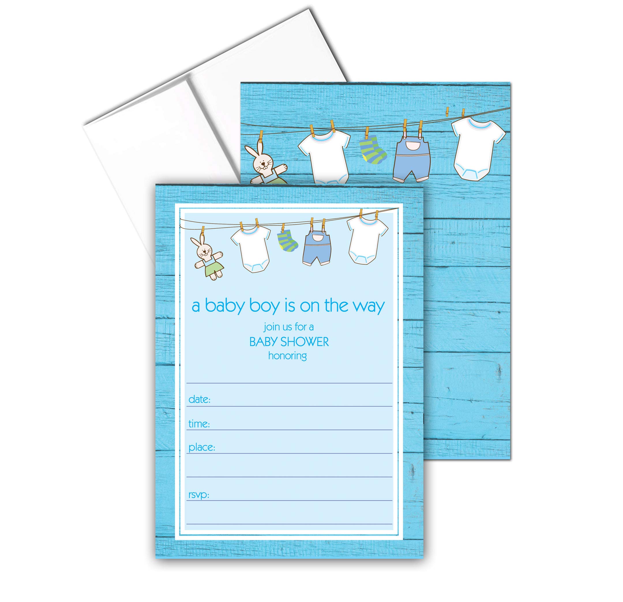 Stonehouse Collection | 25 Rustic Baby Boy Shower Invitations with Envelopes | Gender Reveal & Newborn Celebration | Perfect for Woodland Theme Nursery Decor & First Birthday Parties