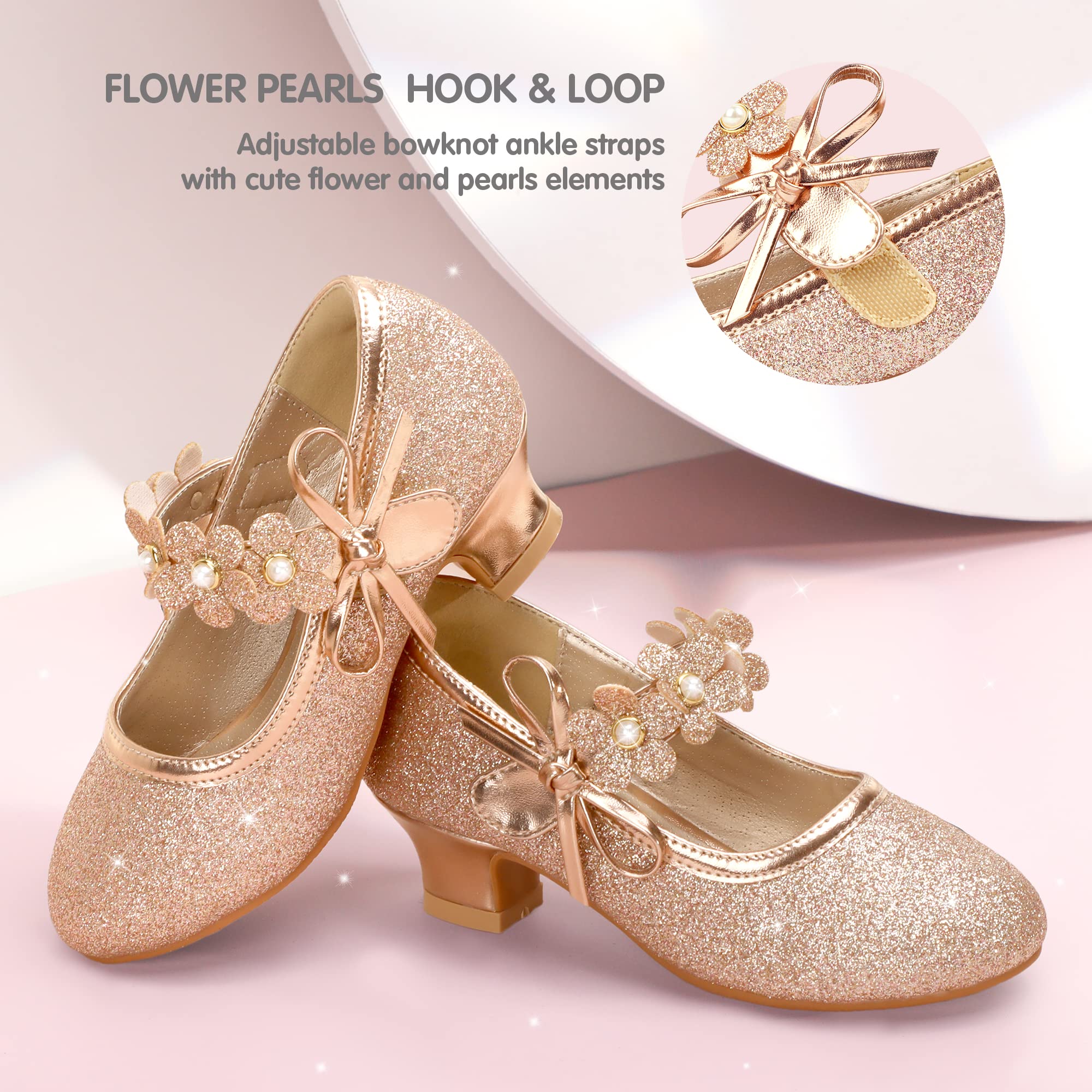 PANDANINJIA Girls Dress Shoes for Wedding & Party - Toddler Mary Jane Pumps