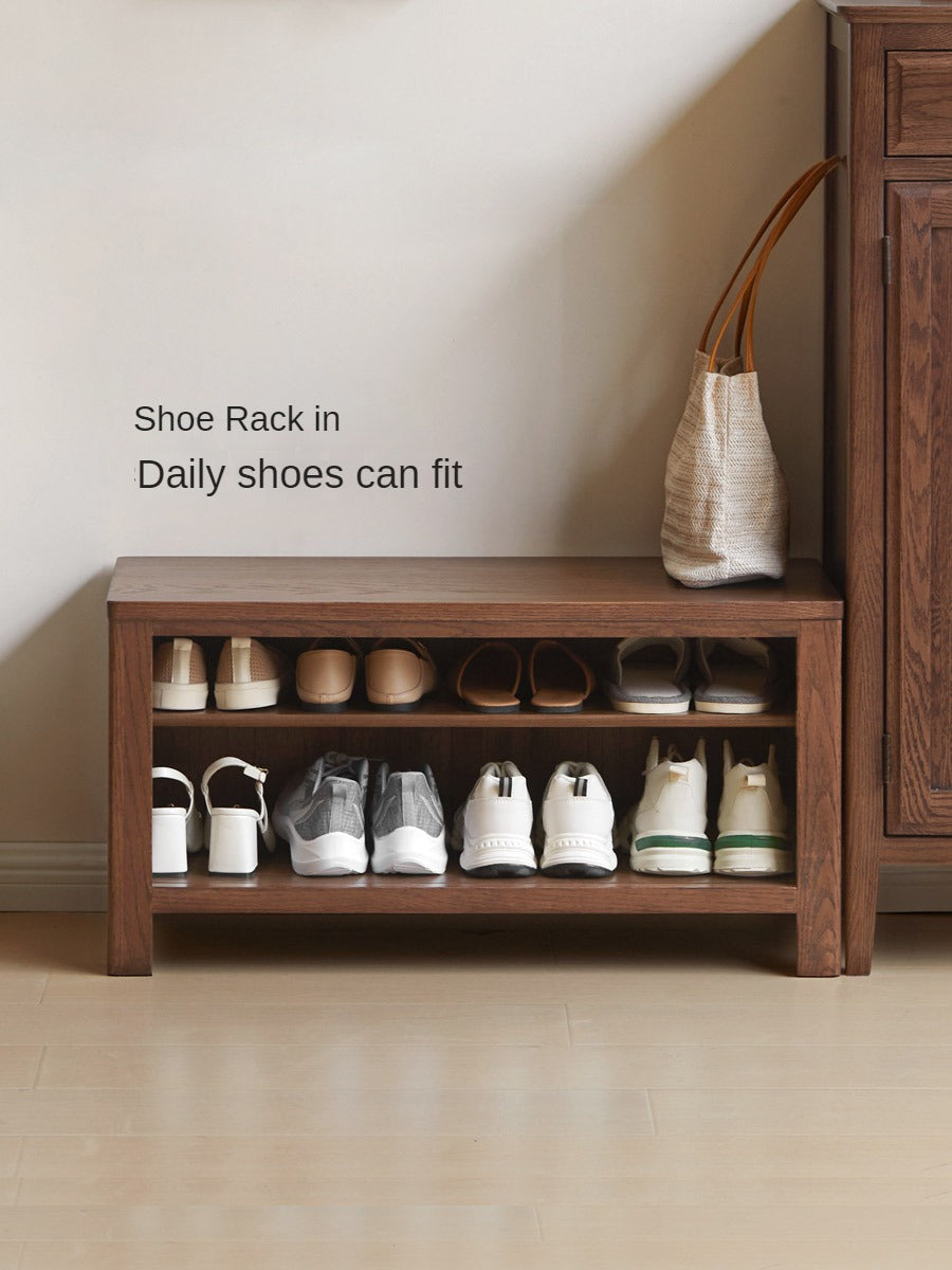 Solid Oak Wood Shoe Bench for Entryway - Durable Shoe Storage Stool for Hallway, Living Room & Bedroom Organization