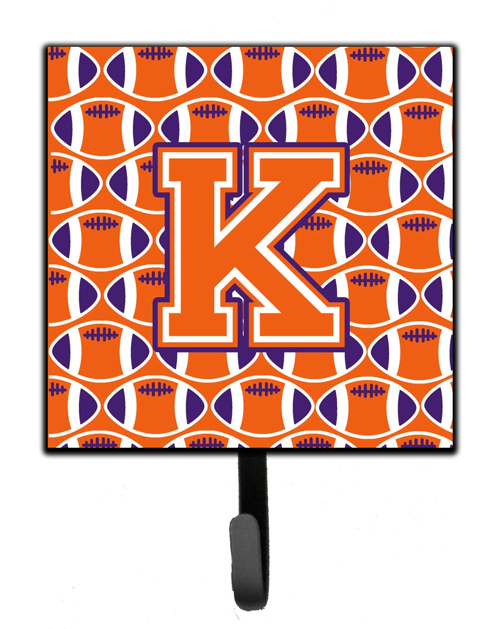 Caroline's Treasures CJ1072-KSH4 Letter K Football Key Holder - Orange, White & Regalia Wall Hook for Keys, Leashes, Coats & Towels | Perfect for Entryway, Kitchen & Bathroom Organization