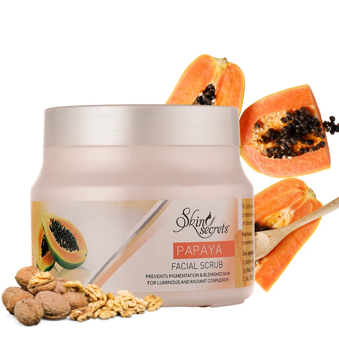Skin Secrets Papaya Facial Scrub - 500g Exfoliating Face Wash for Glowing Skin | Gentle Cleanser for Dry, Oily & Sensitive Skin | Perfect for Daily Skincare Routine & Spa Treatments