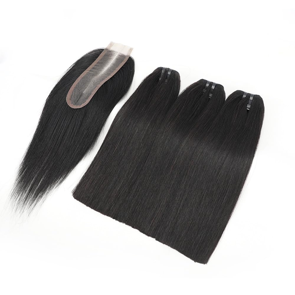 Best 15A Raw Hair Bundles - 100% Unprocessed Vietnam Virgin Human Hair, Bone Straight 3 Bundles with Kim K 2*6 Closure | Premium Hair Extensions for Black Women | Natural Color (12''12''12'' + 10'' Closure) | Perfect for Daily Styling, Special Occasions & Protective Hairstyles