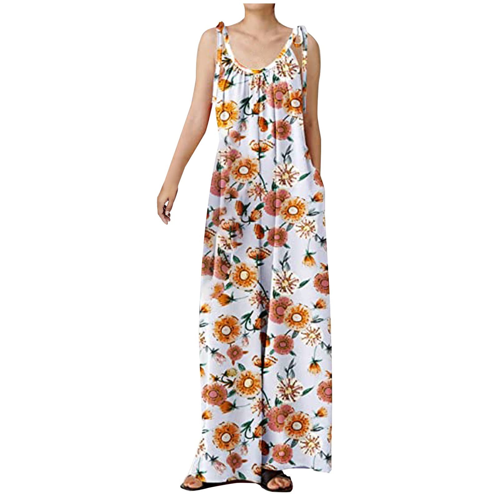 Women's Floral Print Sleeveless Backless Wide Leg Jumpsuit - Summer Casual Romper One Piece for Beach, Vacation & Outdoor Activities