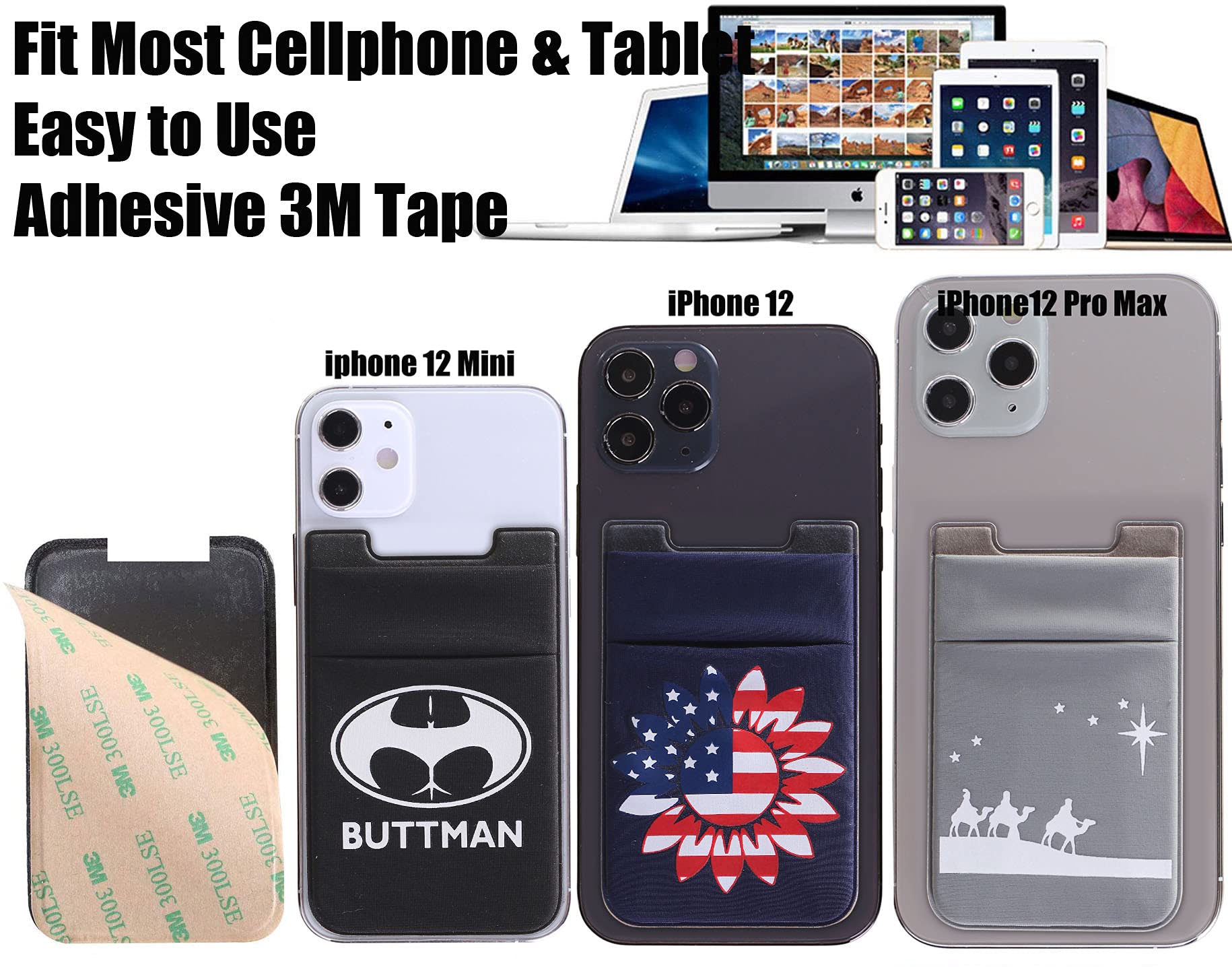 Stretchy Fabric Phone Wallet for iPhone - Stick-On Card Holder for Women, Cute & Funny Design (Black - Buttman) - Perfect for Hands-Free Shopping, Travel & Everyday Use