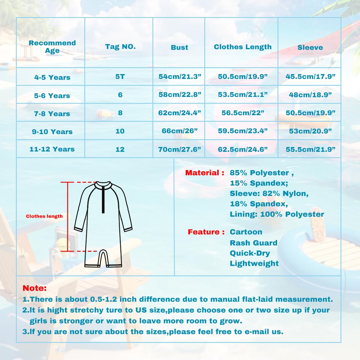 Girls Long Sleeve Rash Guard Swimsuits with Zipper - UPF 50+ Sun Protection for Swimming, Surfing & Beach Activities