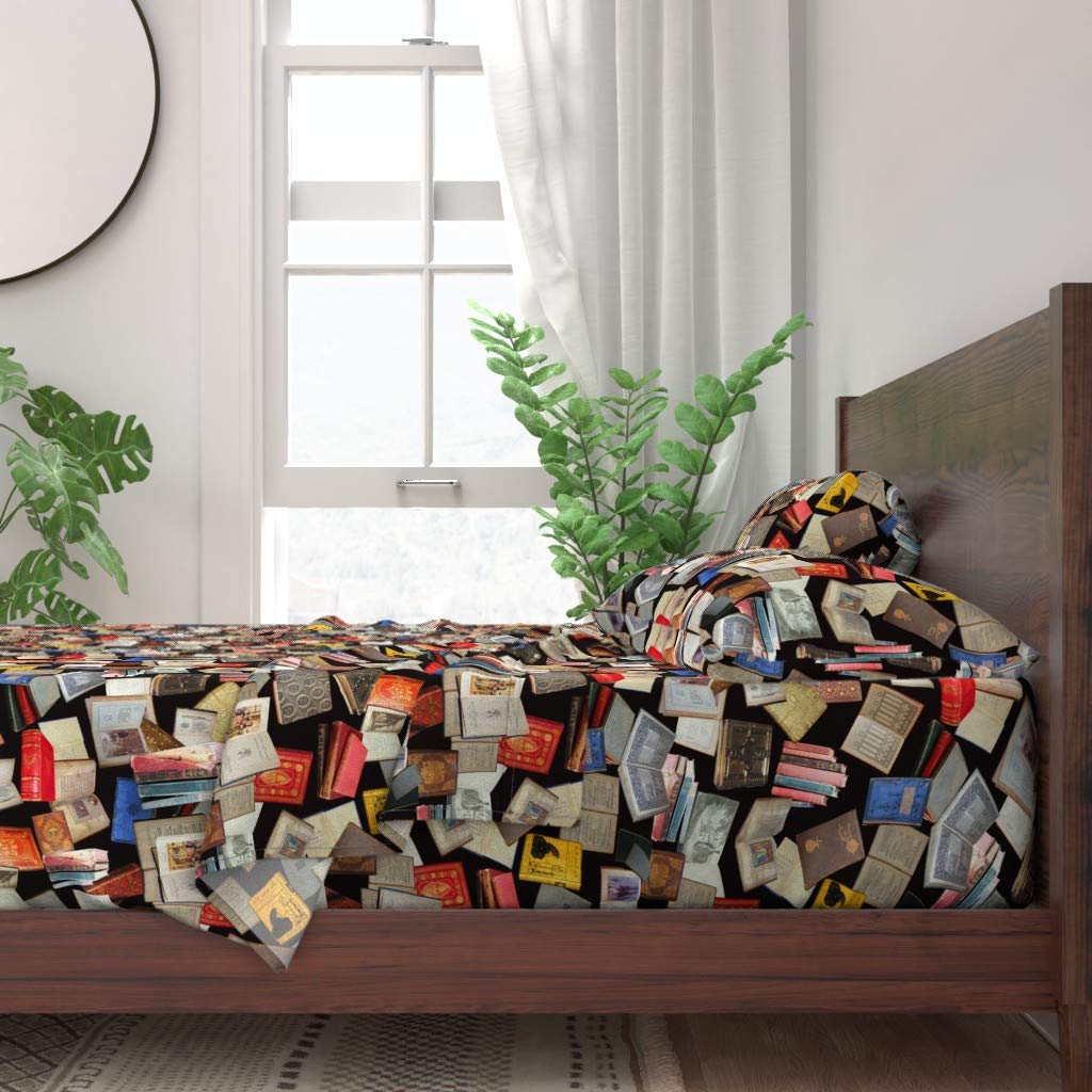 Premium 100% Cotton Twin 3-Piece Sheet Set - Antique Library Dark Book Vintage Victorian Photography Abstract Print | Soft Custom Bedding for Cozy Reading Nook & Guest Room Decor