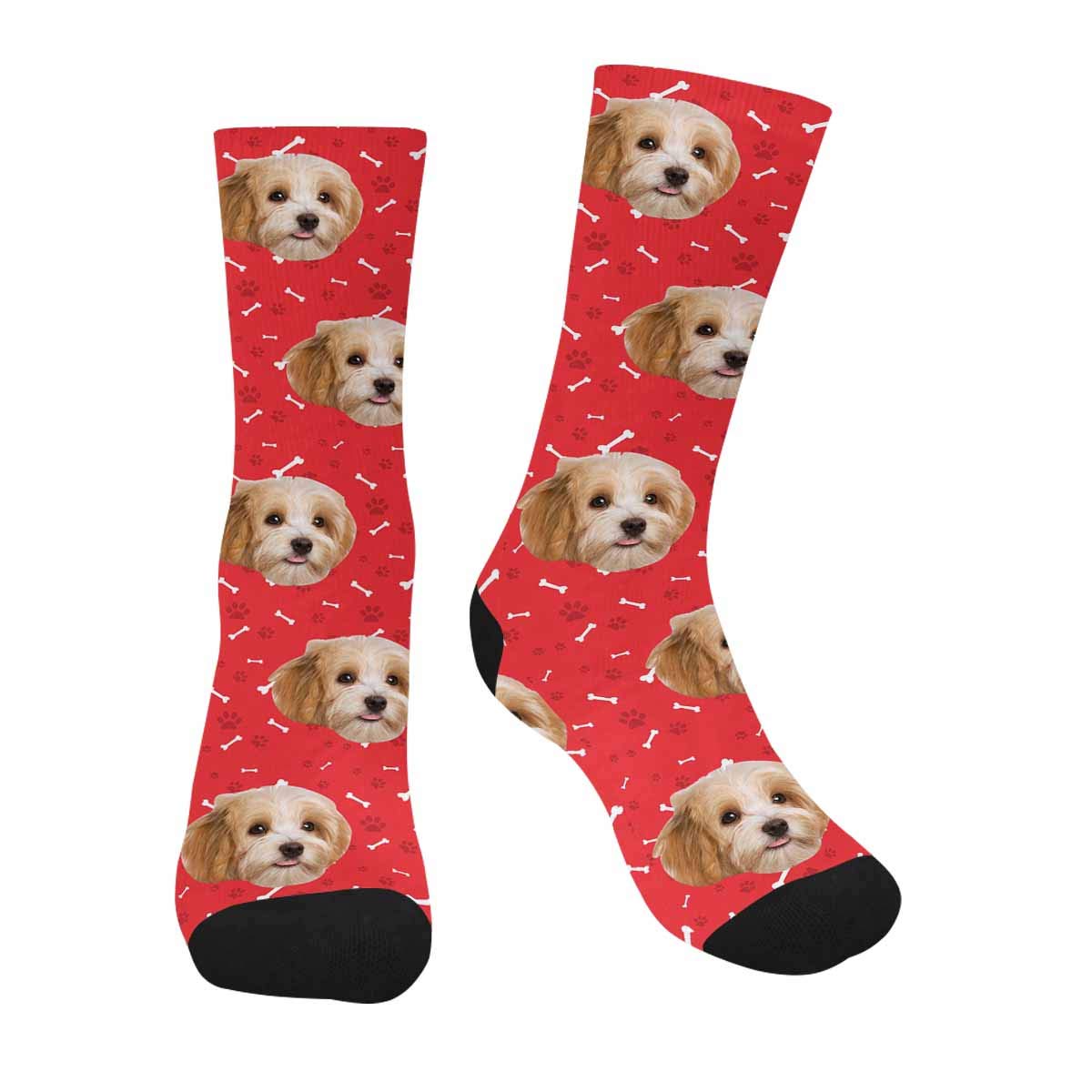 Custom Photo Socks for Men & Women - Personalized Dog Bone Paw Print Crew Socks - Great for Pet Lovers, Gifts & Everyday Wear