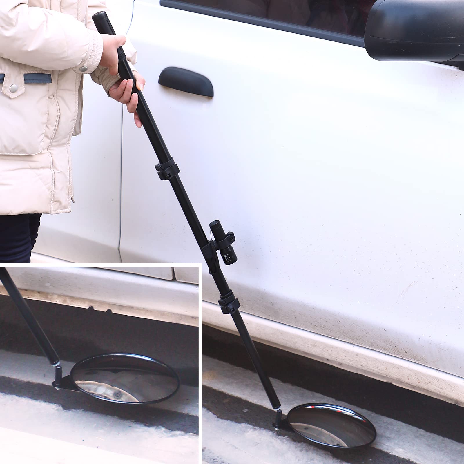 Portable 8-Inch Telescopic Under Vehicle Inspection Mirror with LED Light - Foldable Car Security Mirror for Mechanics, DIY Auto Repair & Home Safety Checks