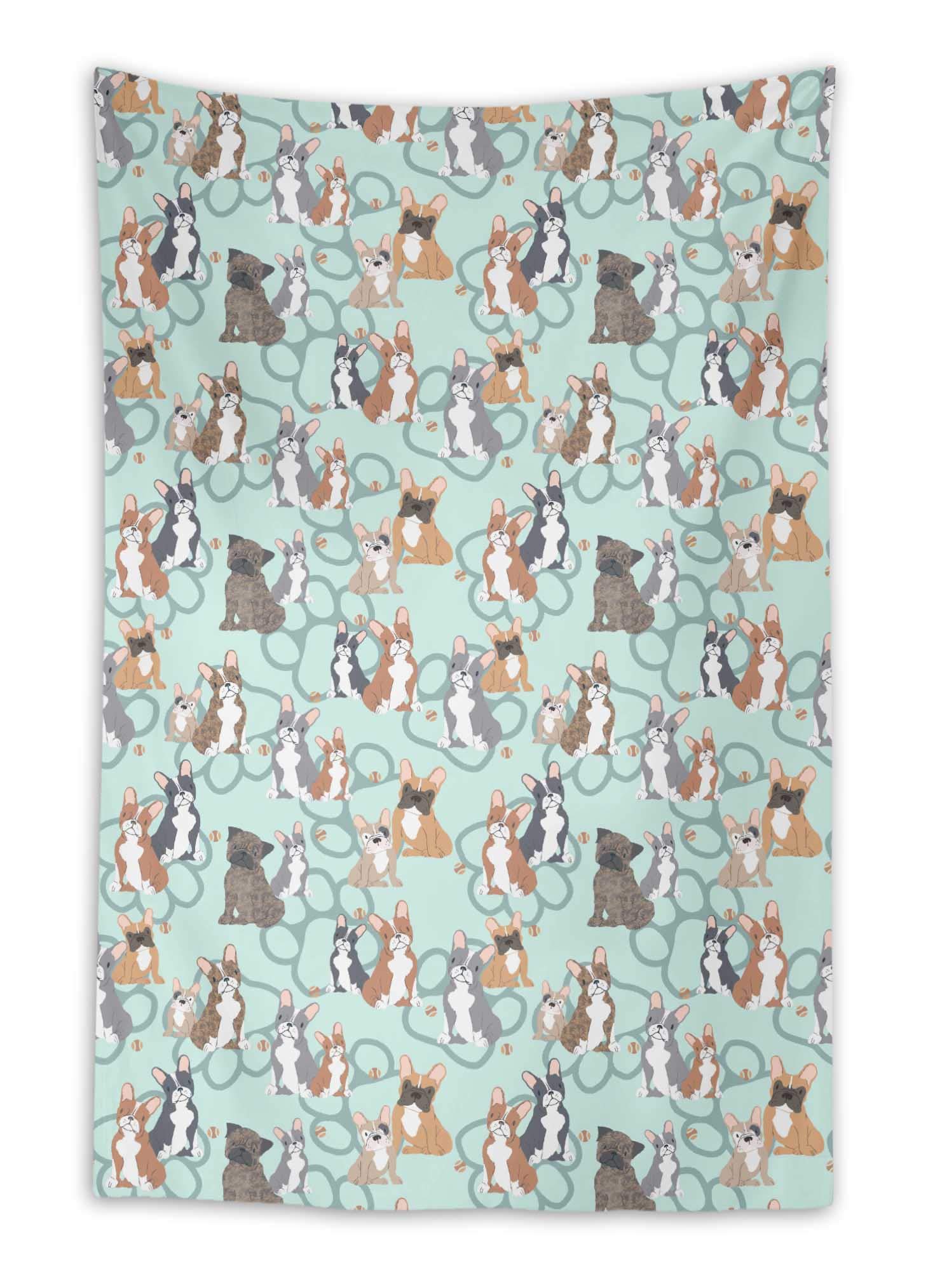 Stylish Green Dogs & Paw Print Wall Hanging Tapestry - 58x58 Inch Dog Lover Decor for Dorm Room, Bedroom & Living Room