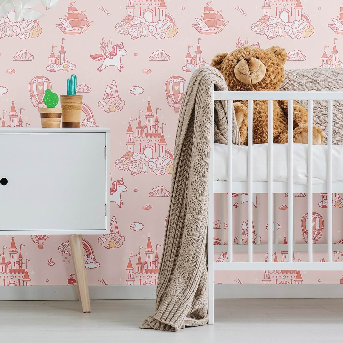 Pink Fantasy Baby Peel and Stick Removable Wallpaper 9668 - Self-Adhesive Nursery Decor for Girls Room, Bedroom & Playroom