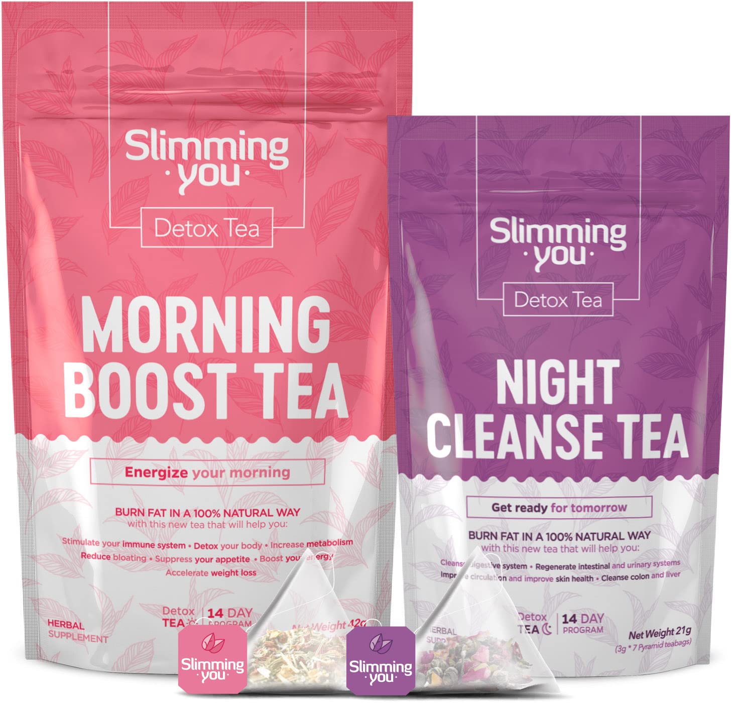 14-Day Detox Tea for Body Cleansing & Metabolism Boost - Morning Energy & Night Cleanse Herbal Tea (21 Bags) | Colon Cleanse, Weight Management, Healthy Digestion | Perfect for Wellness Routines & Post-Holiday Detox