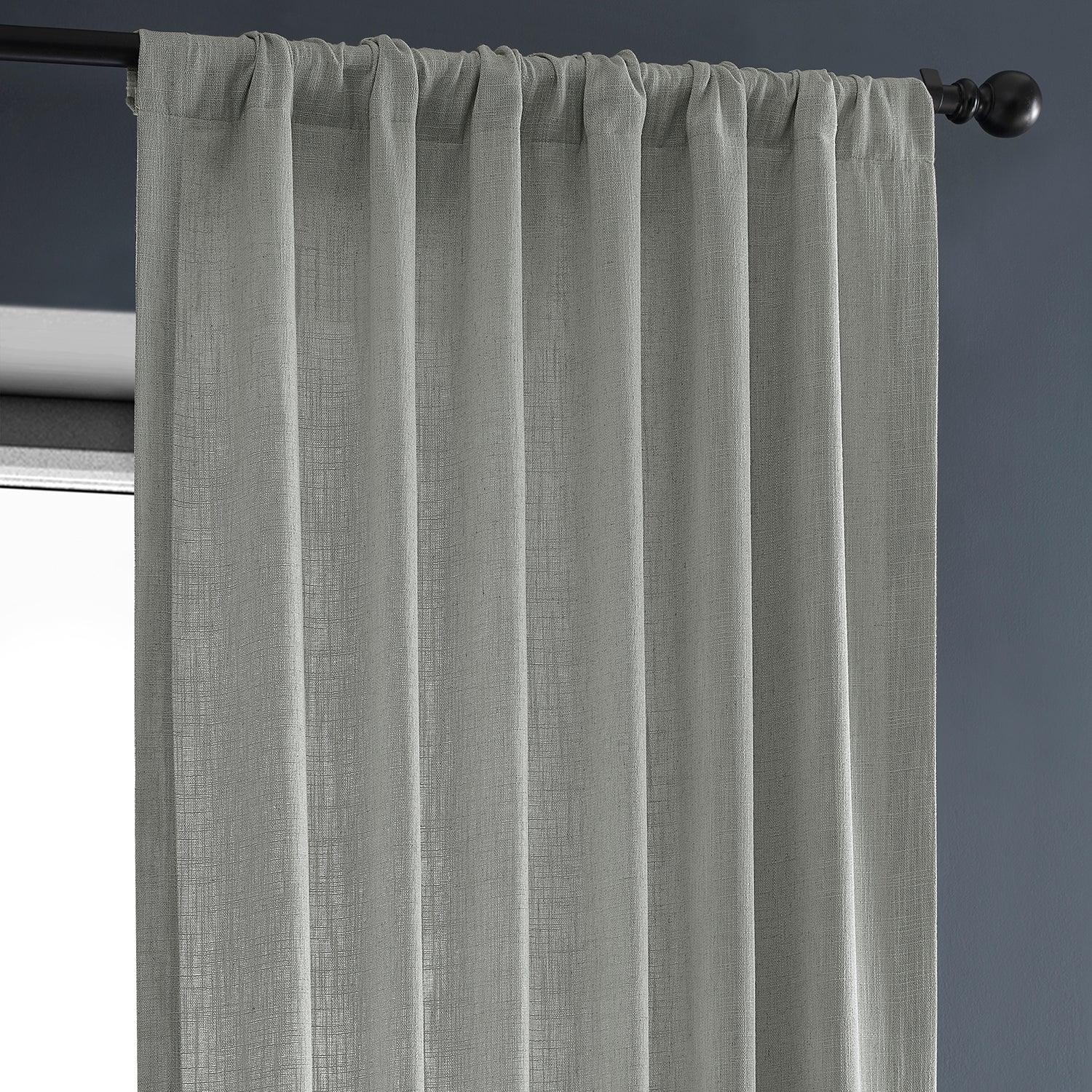 Ash Grey Heavy Faux Linen Curtains - Blackout Window Drapes for Living Room & Bedroom - Thermal Insulated Room Darkening Panels for Home Decor