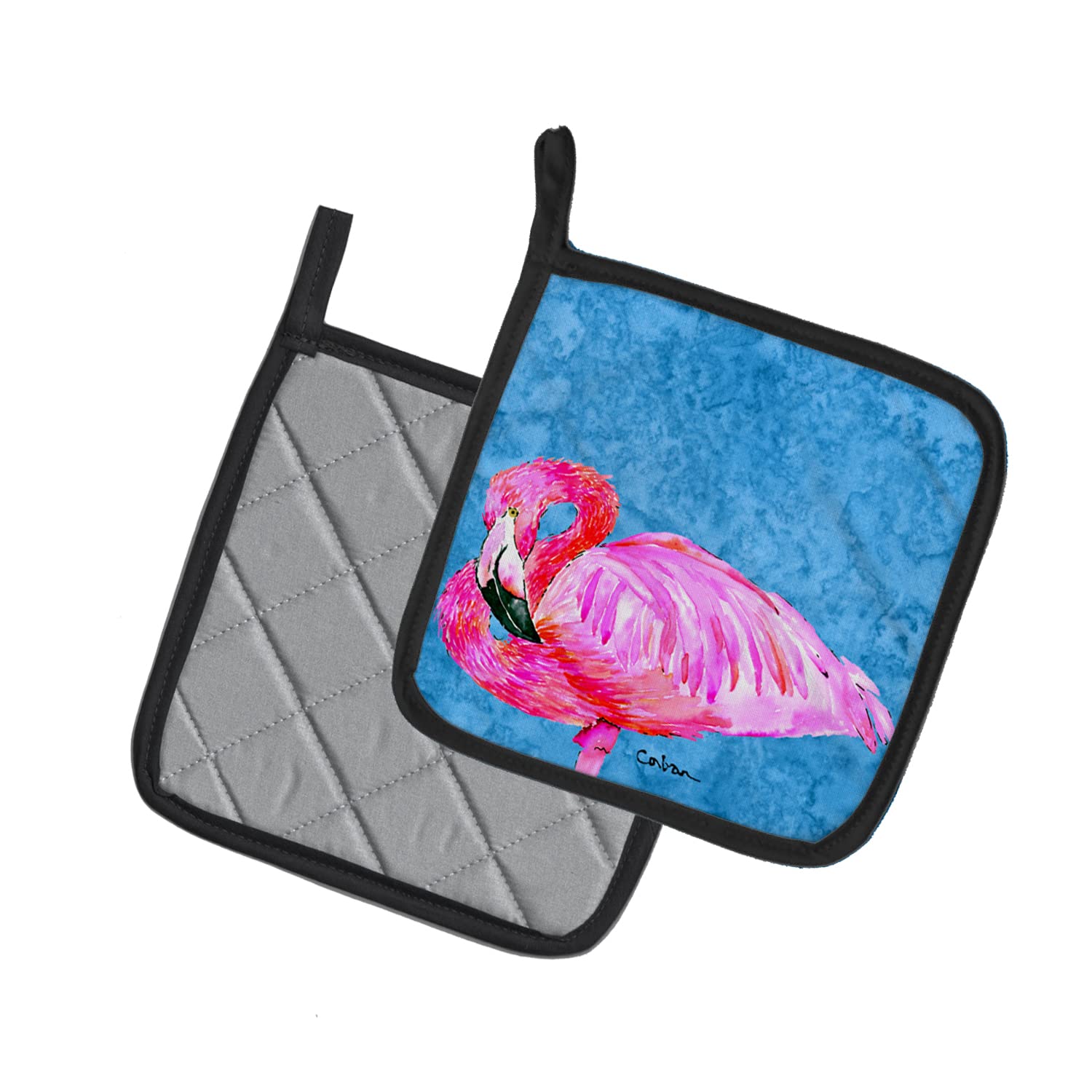 Caroline's Treasures 8686PTHD Flamingo Design Heat Resistant Oven Mitts Set - 2 Pack Kitchen Pot Holders for Cooking, Baking & BBQ (7.5