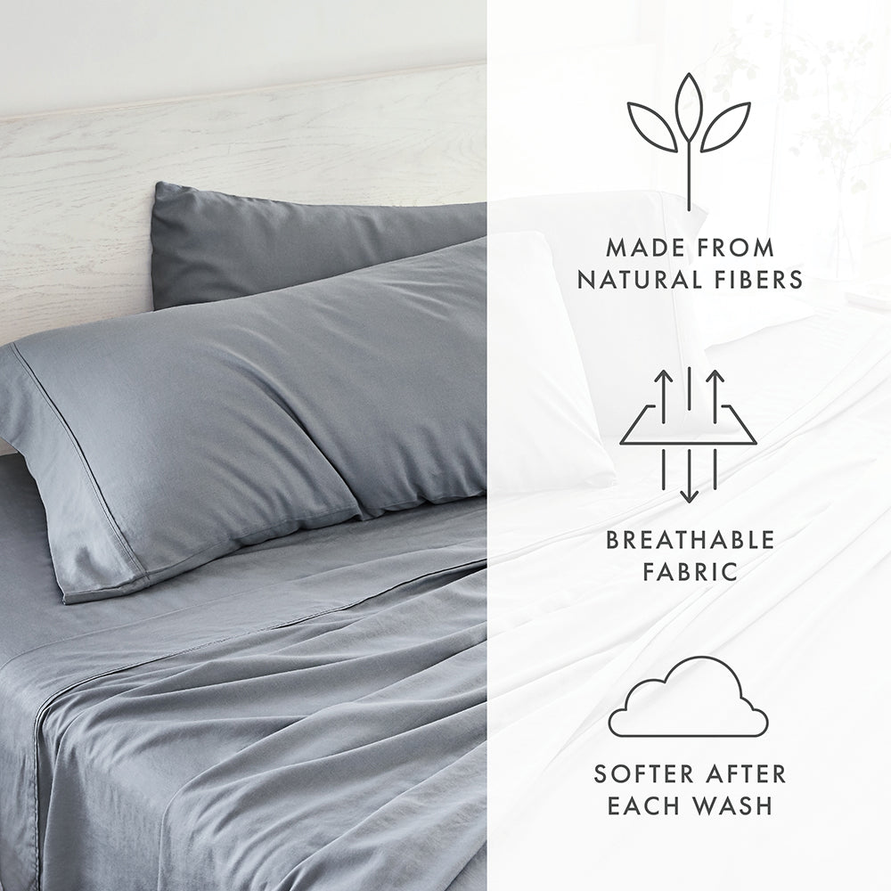 Premium 4-Piece Linen Bamboo Blend Sheet Set - Soft, Breathable & Hypoallergenic Bedding for All Seasons - Perfect for Master Bedroom, Guest Room & Dorm