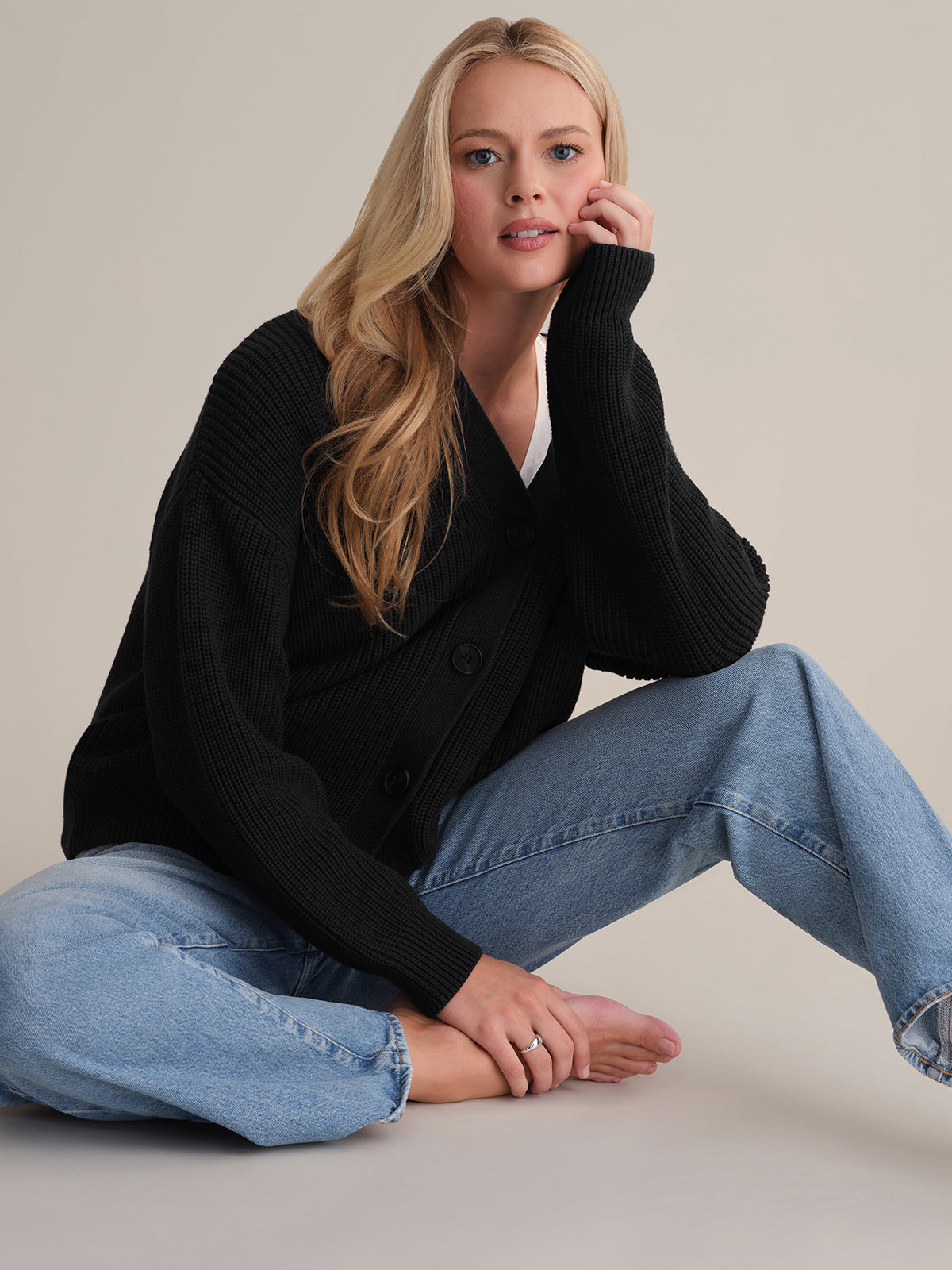 Emilia Women's Cotton Cocoon Cardigan - Soft Oversized Open Front Sweater for Lounge, Office & Fall Layering