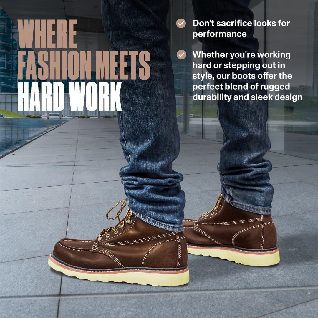 EverFit Lightweight Men's Work Boots - Anti-Slip, Shock Absorbing Leather Safety Boots with Goodyear Welt Construction | Durable for Industrial, Construction, Roofing & Electrician Work | All-Day Comfort for Tough Jobs