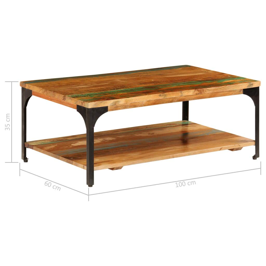 Rustic Reclaimed Wood Coffee Table with Open Shelf - 39.4