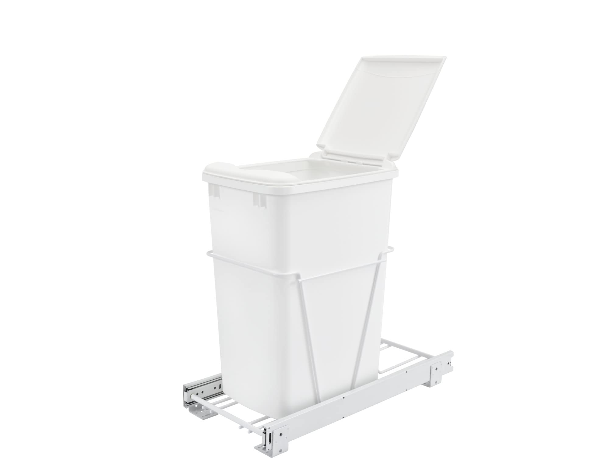 Rev-A-Shelf 35 QT Pull Out Trash Can with Lid - White | Under Sink Waste Bin for Kitchen Cabinet Organization | Space Saving Garbage Container for Home & Office Use