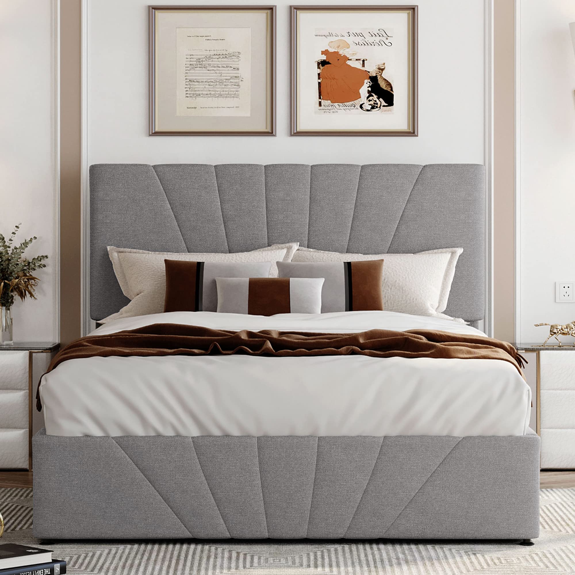 CityLight Upholstered Full Bed Frame with Underbed Storage | Gas Lift Hydraulic Storage System | Adjustable Headboard | Grey Wooden Platform Bed | Perfect for Small Bedrooms & Guest Rooms