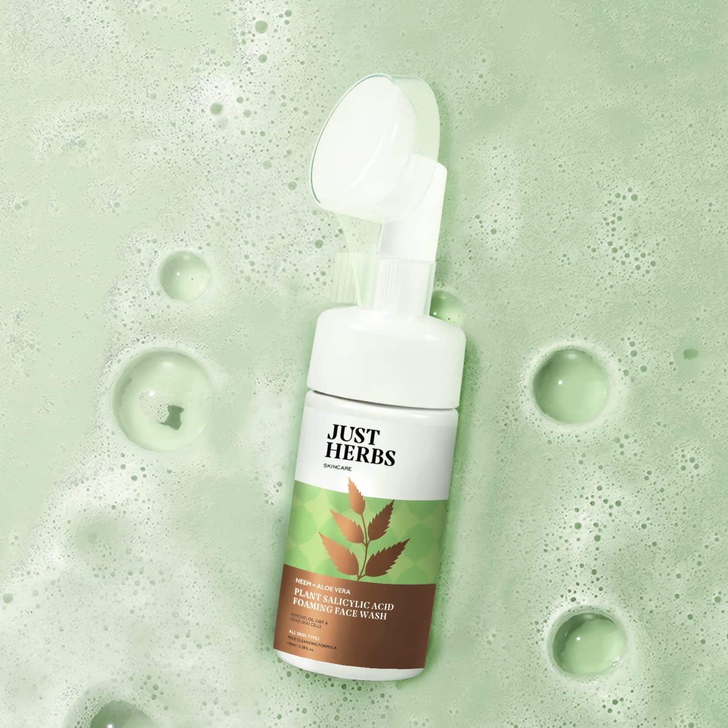 Just Herbs Neem & Aloe Vera Foaming Face Wash with Salicylic Acid - 100ml for Men & Women | Acne Treatment, Oil Control & Deep Cleansing | Perfect for Daily Skincare Routine