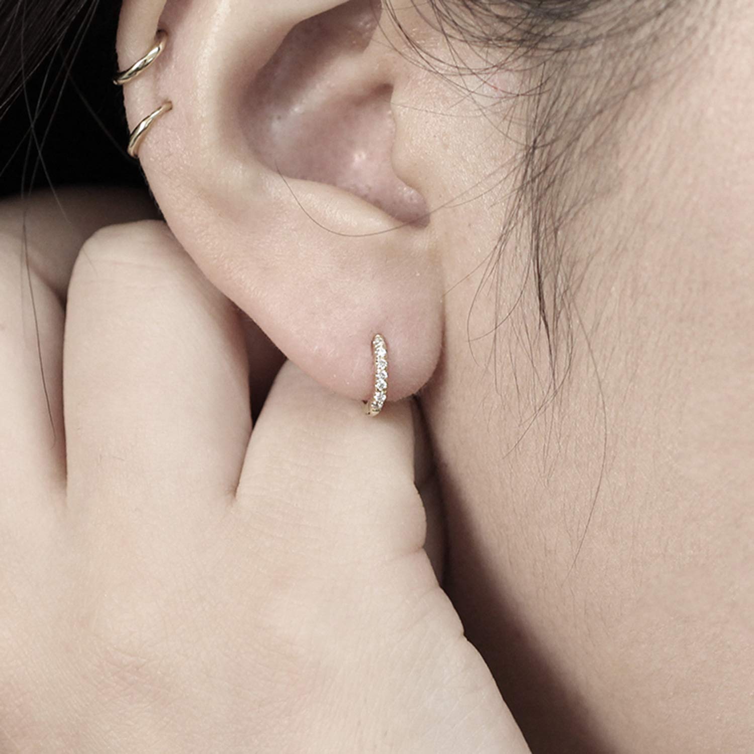 9mm Diamond Huggie Hoop Earrings - 14K/18K Gold Dainty Hoops for Women - Perfect for Everyday Wear, Date Night & Special Occasions