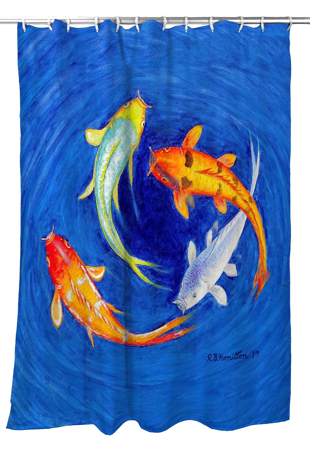 Betsy Drake Swirling Koi Fish Shower Curtain - Waterproof Bathroom Decor with Vibrant Japanese Koi Pond Design - Perfect for Spa, Zen, or Asian-Inspired Bathrooms