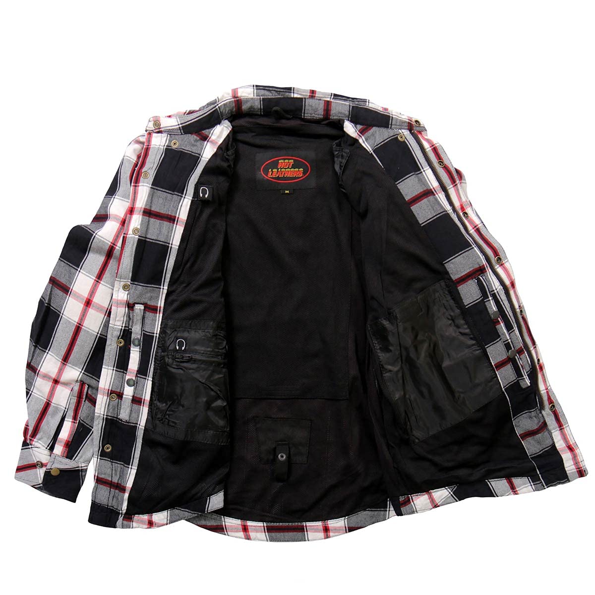 Hot Leathers JKM3001 Men's Red & White Flannel Motorcycle Shirt Jacket with CE Armor Protection - Large Size for Riding Comfort & Safety | Perfect for Bikers & Motorcycle Enthusiasts