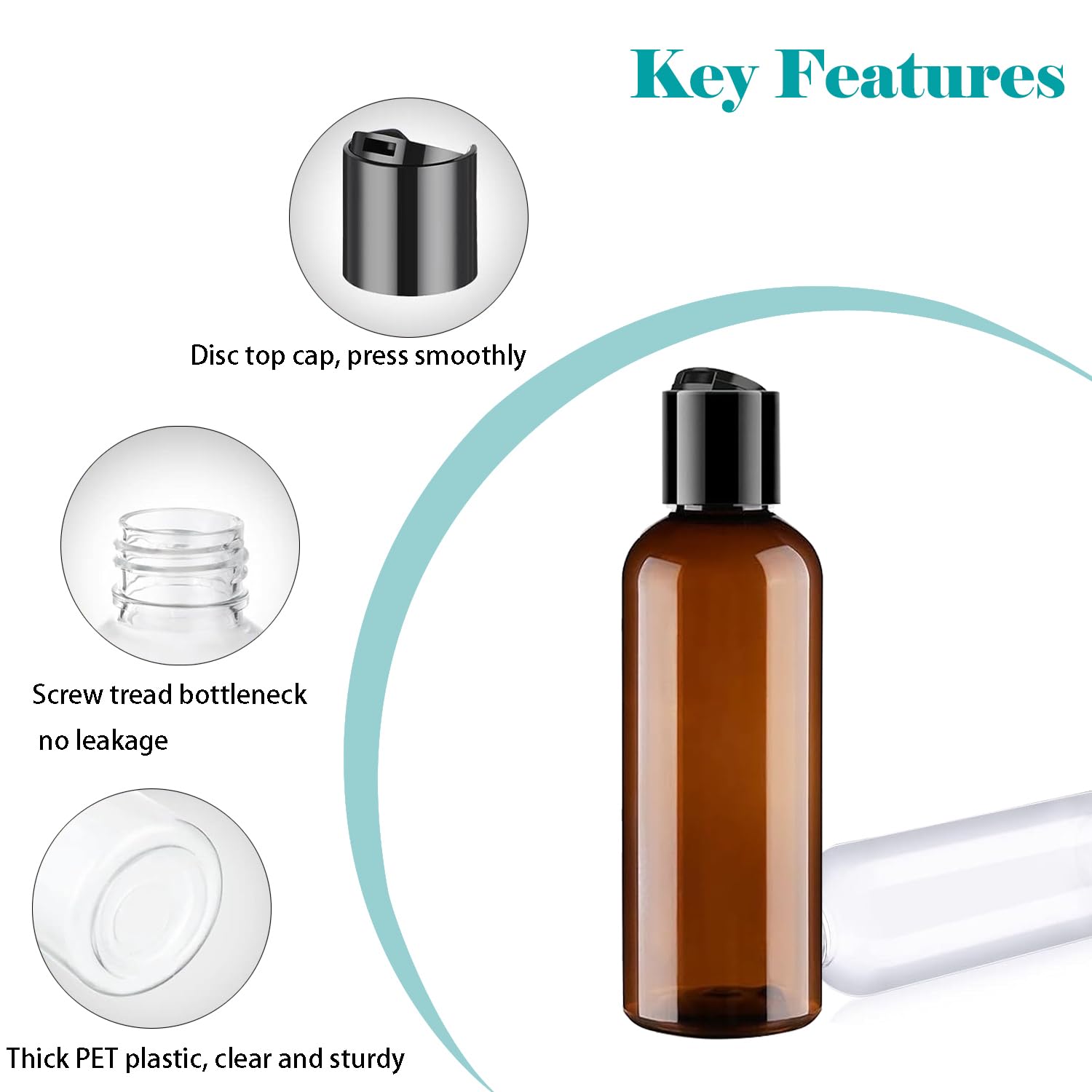 4-Pack 3.4oz/100ml Travel Toiletry Bottles with Flip Caps - Leak-Proof Squeezable Plastic Containers for Shampoo, Conditioner & Lotion - Refillable Cosmetic Kit for Airplane Travel, Gym & Vacation Essentials (Brown)