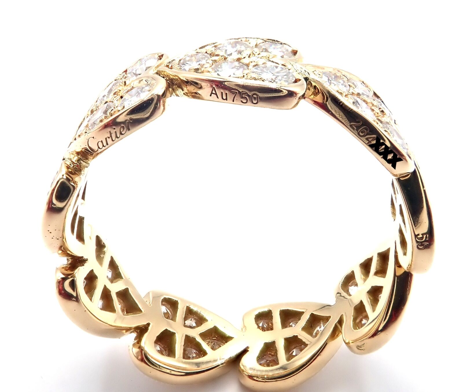 Authentic Cartier 18K Yellow Gold Diamond Heart Eternity Band Ring Size 7.25 - Luxury Jewelry Gift for Anniversary, Valentine's Day & Special Occasions