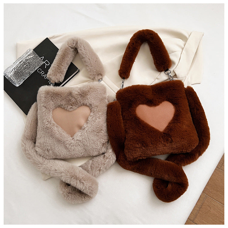 Cozy Winter Plush Shoulder Bags for Women - Soft Faux Fur Handbags for Daily Use, Work, and Evening Out